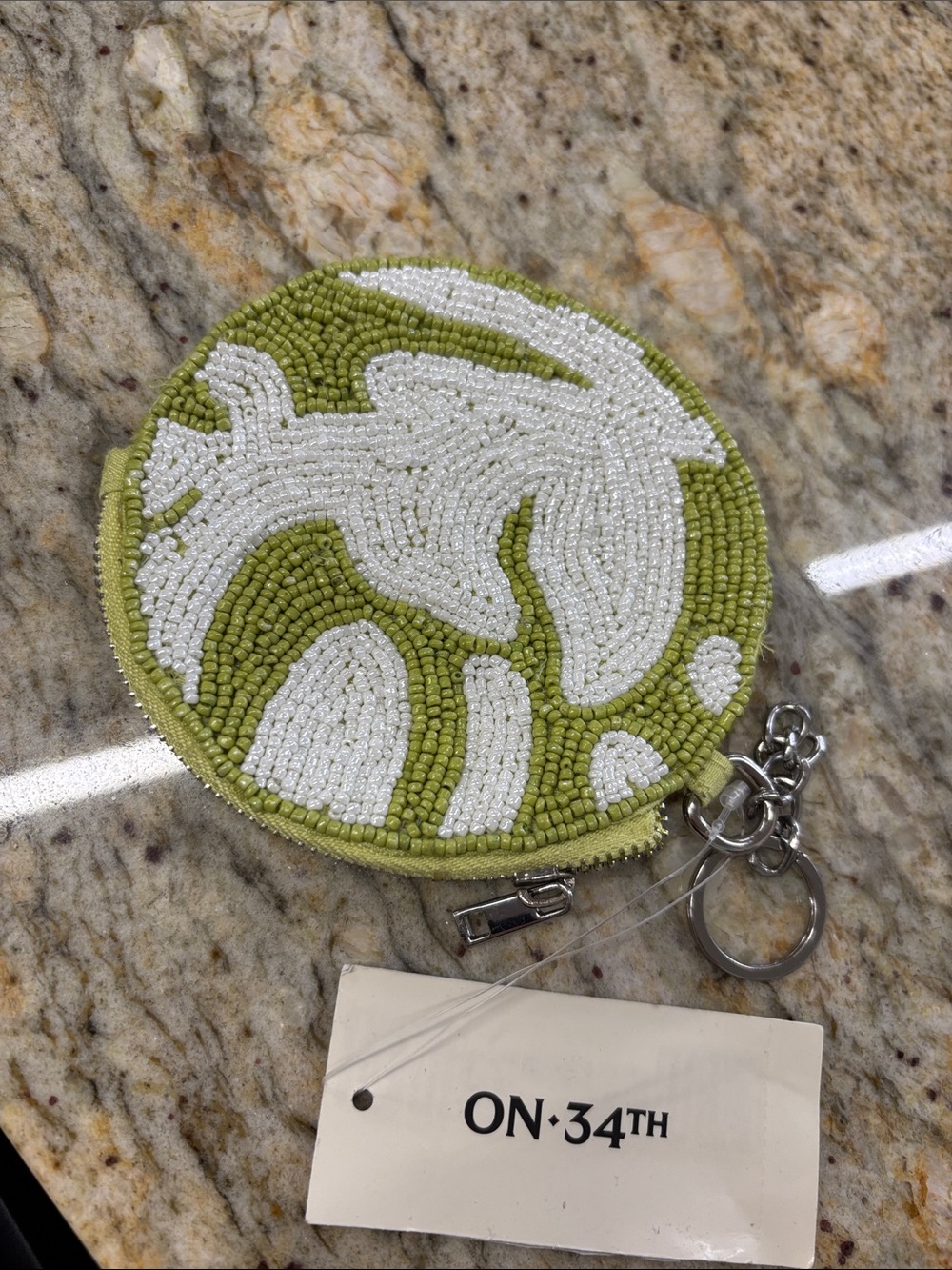 ON·34TH Lime & White Beaded Mini Coin Pouch with Keyring